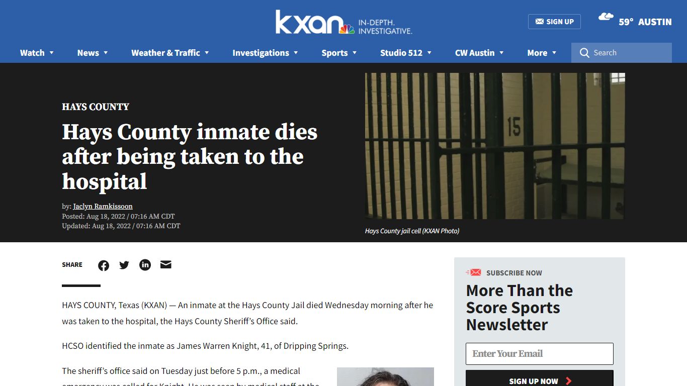Hays County inmate dies after being taken to the hospital - KXAN Austin